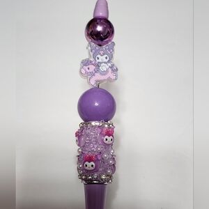 Kuku Karomi Pen Rhinestone‎ Accents Purple Beaded Black Ink Gift
